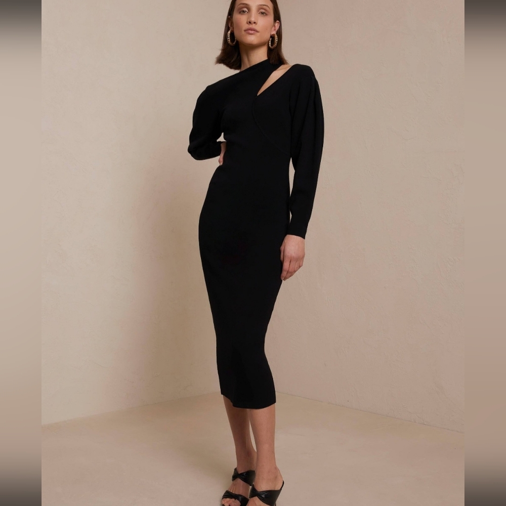 Black Long-Sleeve Cutout Midi Dress - Brand